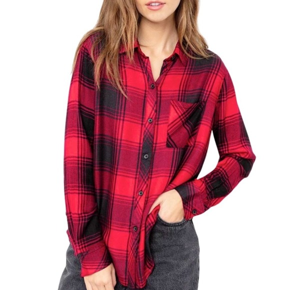 Rails Tops - Rails Hunter Plaid Button Down Shirt Brick Black Red Check Womens Large L